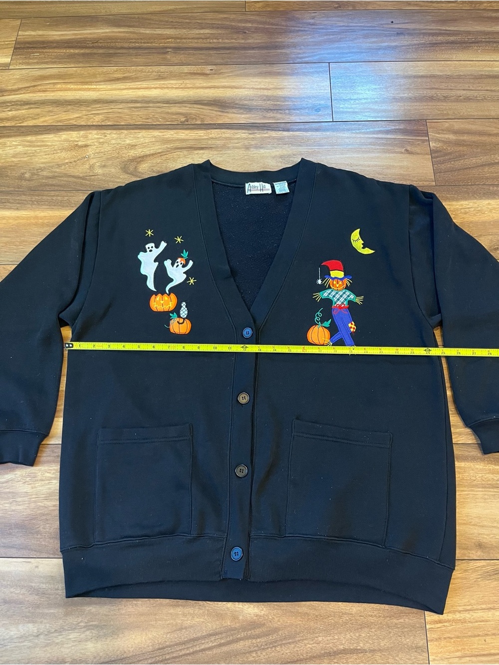 Embroidered Halloween cardigan sweater w/ pockets vintage cottagecore ghosts XL - Picture 4 of 5